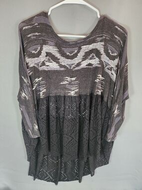 Free People Black and Gray Patterned Eyelet Tunic